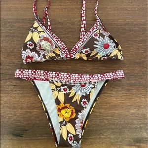MULTICOLORED FLOWER THONG BATHING SUIT